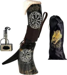 Los 7 mejores cuernos vikingos para beber en 2026 (Guía y comparativa) 2 cuerno grabado con runas